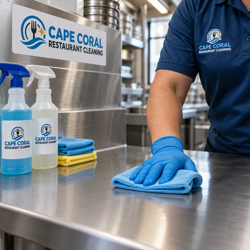Sanitized stainless prep table and backsplash with a clean, streak-free finish