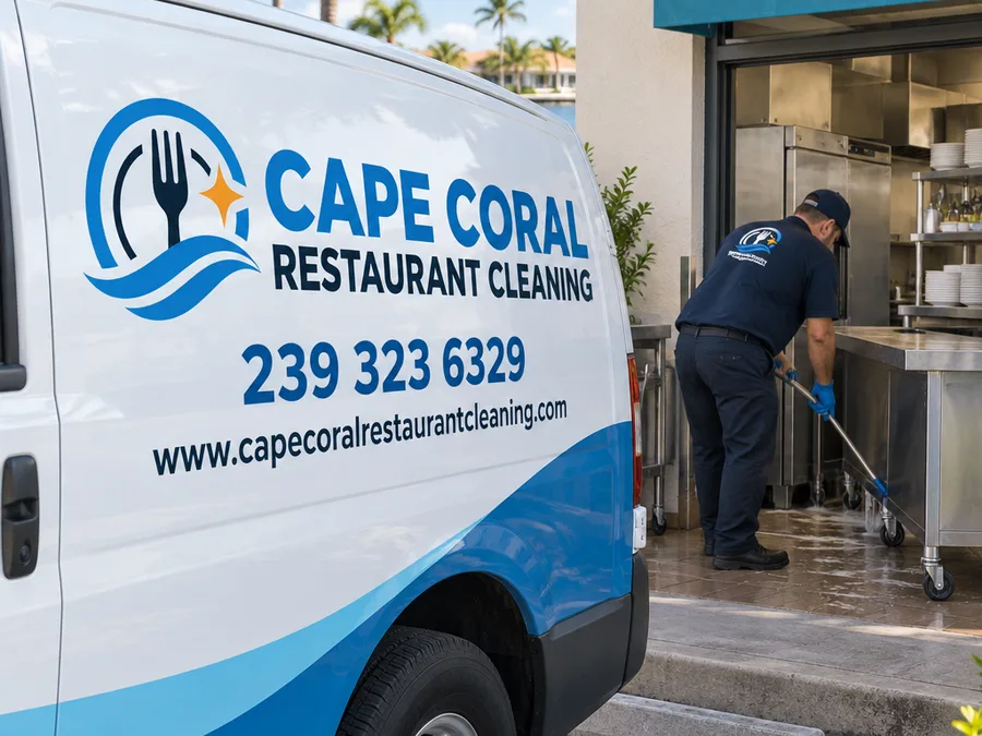 Cleaner detailing a restaurant floor drain, coved base, and kitchen corners with controlled extraction